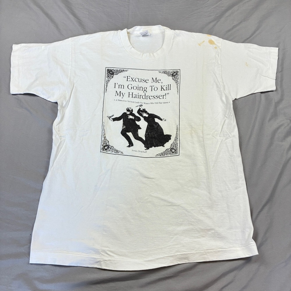 Fruit of the Loom T-Shirt XL White Graphic Humor VTG 90s USA Single Stitch
